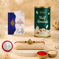 Peacock Rakhi for Brother with Kulfi Almonds 96gm, Roli Tikka & Card | Pack of 5