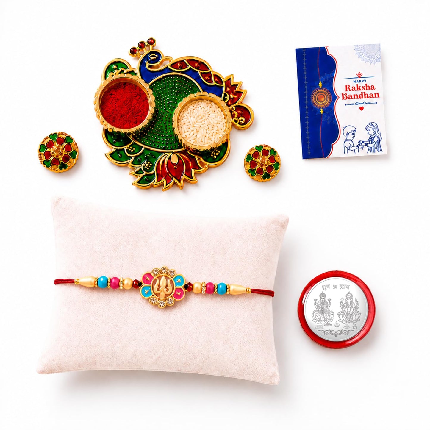 Trishul Multicolor Rakhi for Brother & Bhaiya with Peacock Shape | Pack of 5