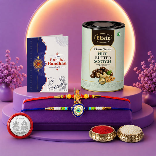 Ganesha Rakhi Combo - Raksha Bandhan Gift with Choco Butterscotch 96gm, Pack of 6