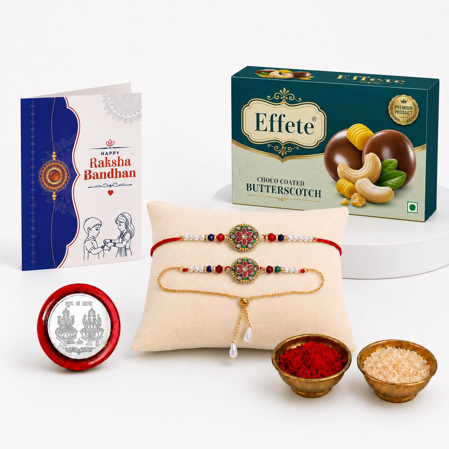 Rakhi for Brother with Butter Scotch 32gm - Raksha Bandhan Gift, Pack of 5