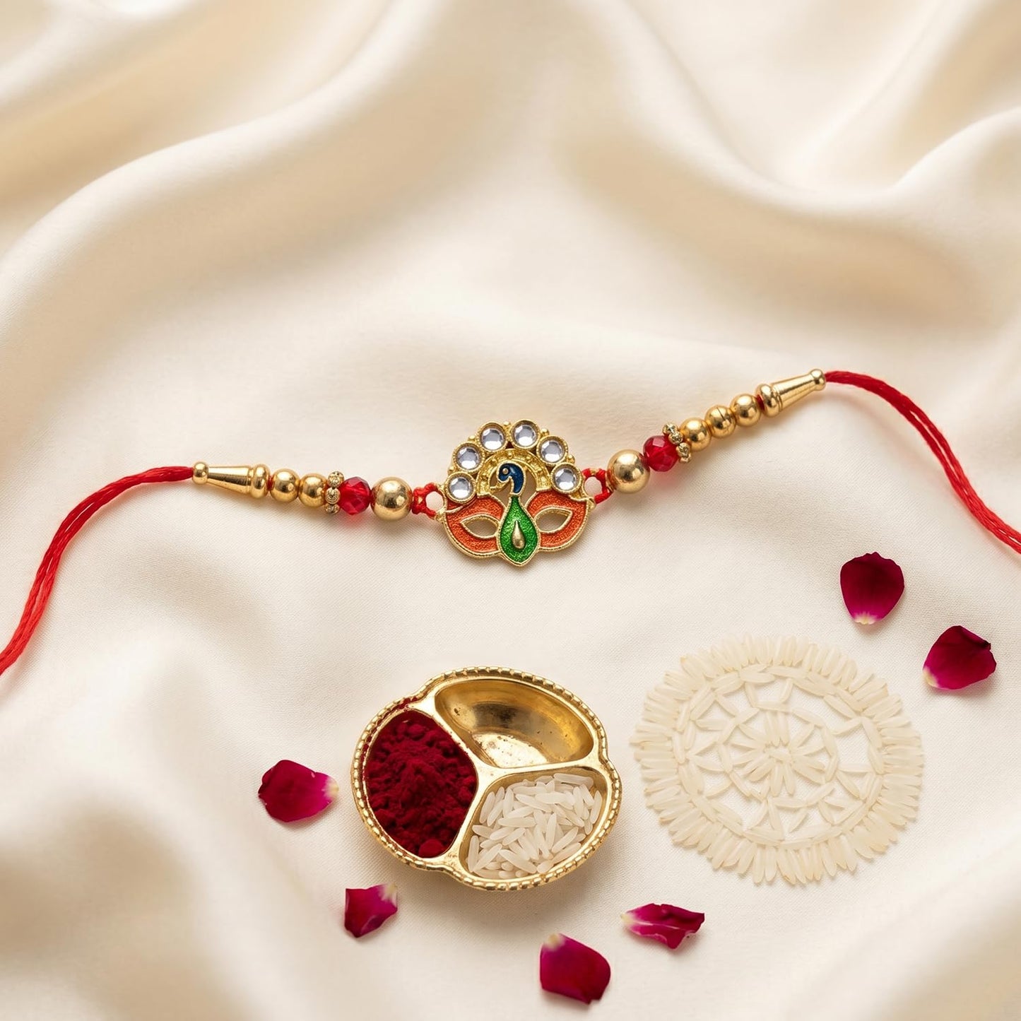 Ganesha Rakhi for Brother with Butter Scotch 32gm, Roli Tikka & Card, Pack of 7