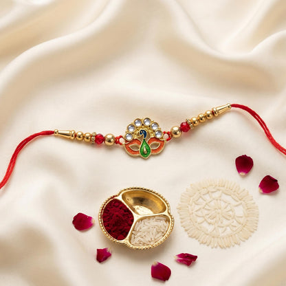 Ganesha Rakhi for Brother with Butter Scotch 32gm, Roli Tikka & Card, Pack of 7
