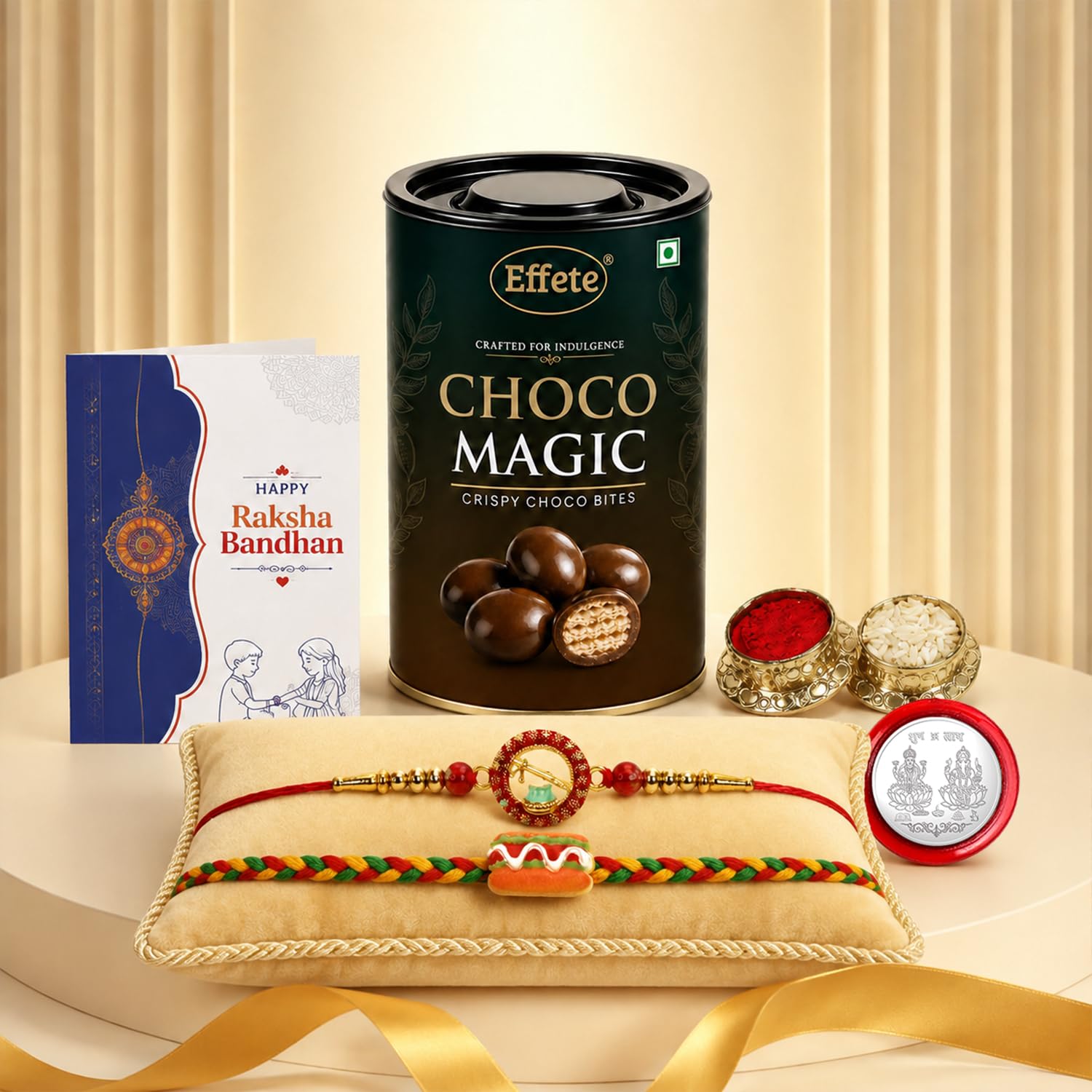 Evil Eye Rakhi for Brother with Choco Magic 96gm, Roli Tikka & Card | Pack of 6