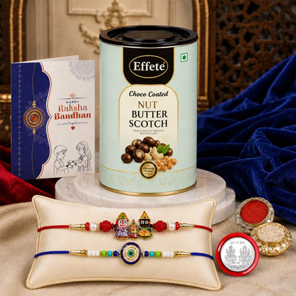 Lord Jagannath Rakhi Combo - Raksha Bandhan Gift with Choco Butterscotch 96gm, Pack of 6