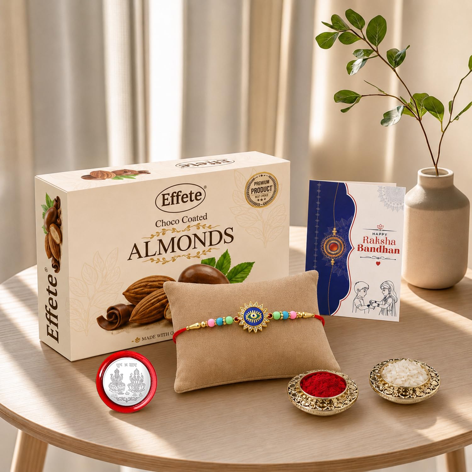 Evil Eye Rakhi Combo - Raksha Bandhan Gift with Choco Almonds 32gm, Pack of 5 | Rakhi Gift