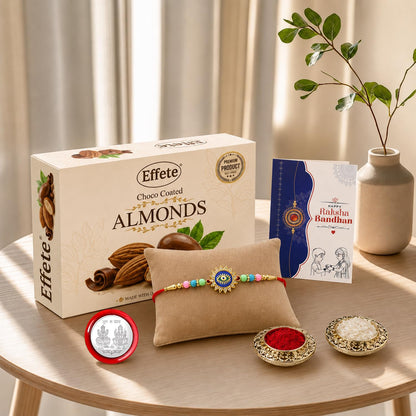 Evil Eye Rakhi Combo - Raksha Bandhan Gift with Choco Almonds 32gm, Pack of 5 | Rakhi Gift