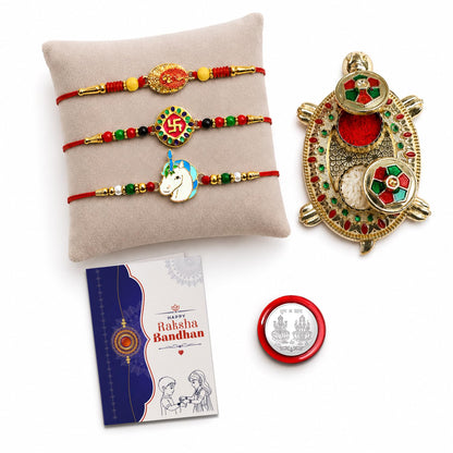 Bhai, Swastik, Kids Multicolor Rakhi for Brother & Bhaiya with Turtle | Pack of 7