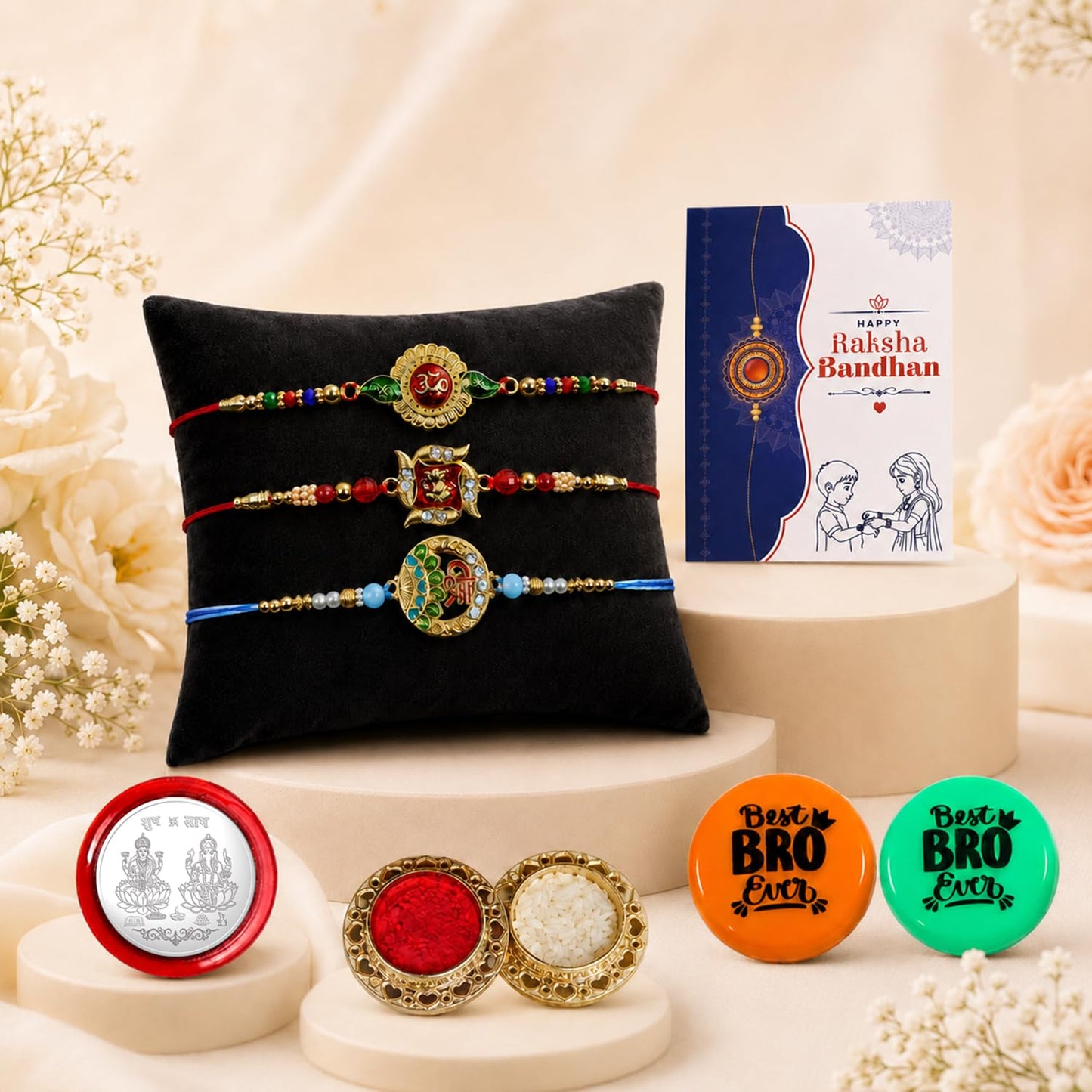 Om, Ganesha, Shree Symbol Multicolor Rakhi for Brother & Bhaiya | Pack of 7