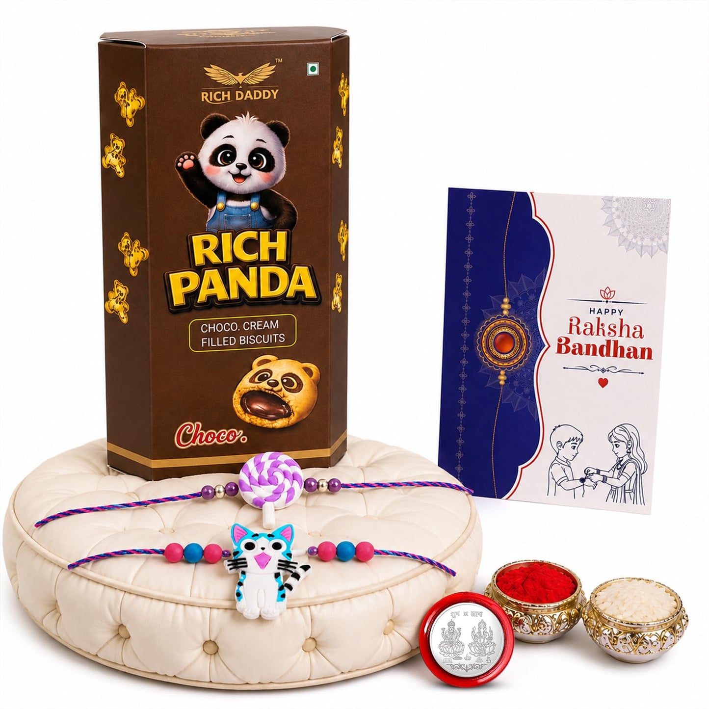 Rakhi for Brother with Biscuit 60gm - Raksha Bandhan Gift Set, Pack of 6