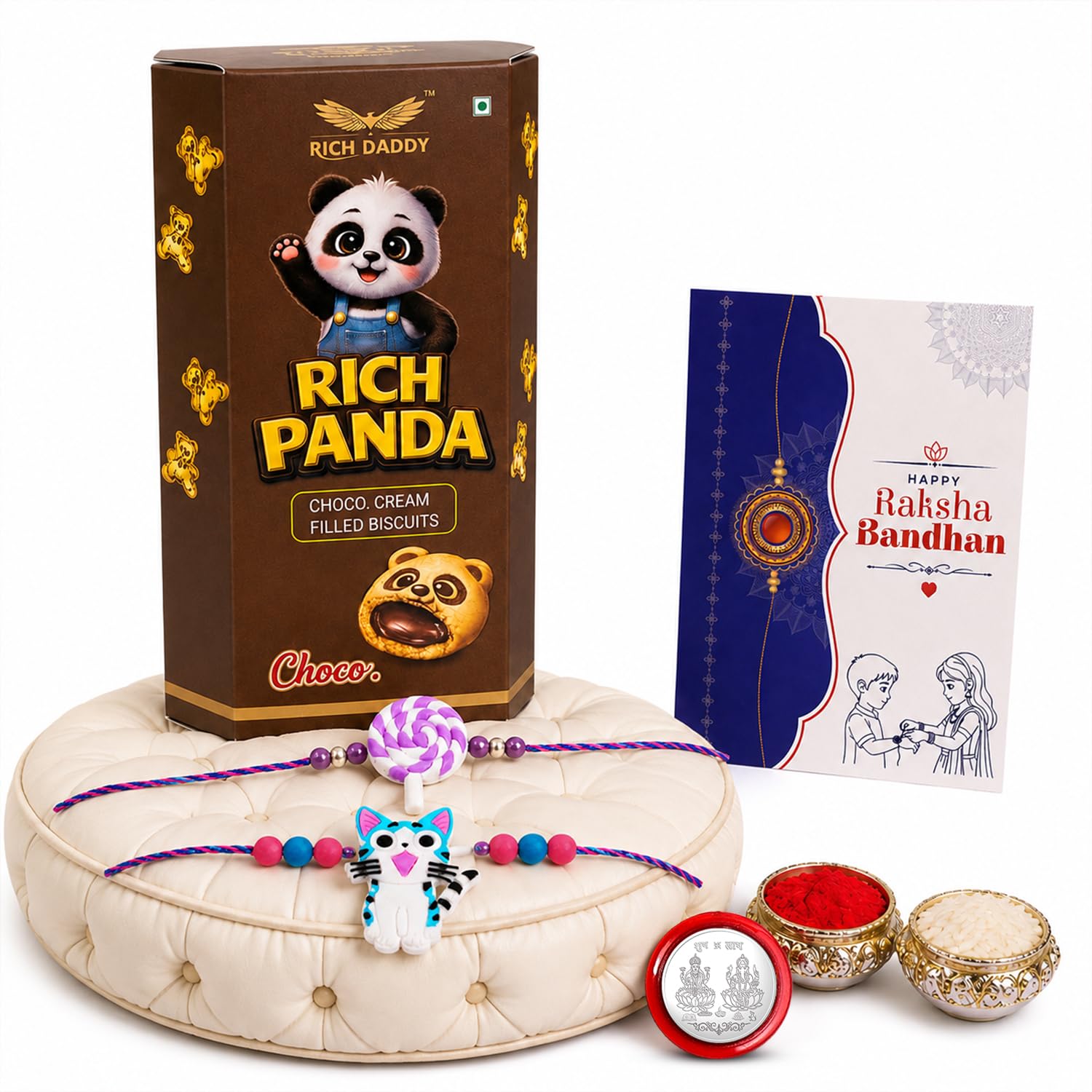 Rakhi for Brother with Biscuit 60gm - Raksha Bandhan Gift Set, Pack of 6