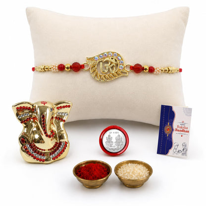 Om Multicolor Rakhi for Brother & Bhaiya with Ganesh Idol - Raksha | Pack of 5