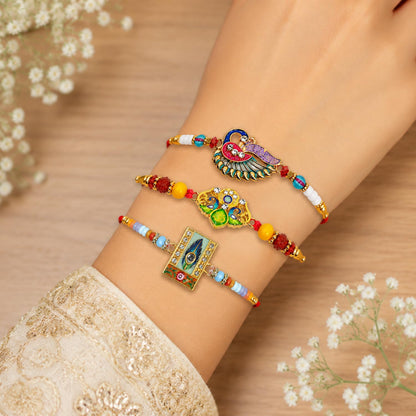 Designer Elegant Multicolor Rakhi for Brother with Roli Tikka, Pack of 6 | Trendy