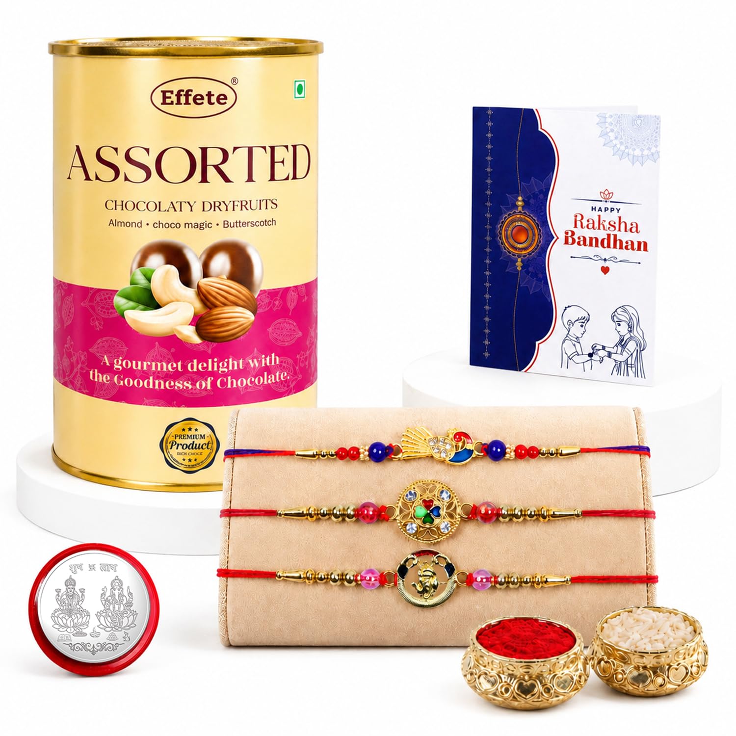 Bird Rakhi for Brother with Emperor Choco, Roli Tikka & Greeting Card, Pack of 7