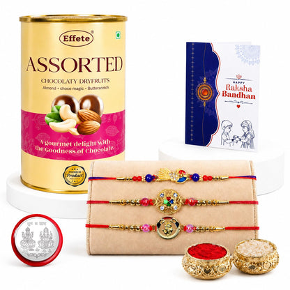 Bird Rakhi for Brother with Emperor Choco, Roli Tikka & Greeting Card, Pack of 7