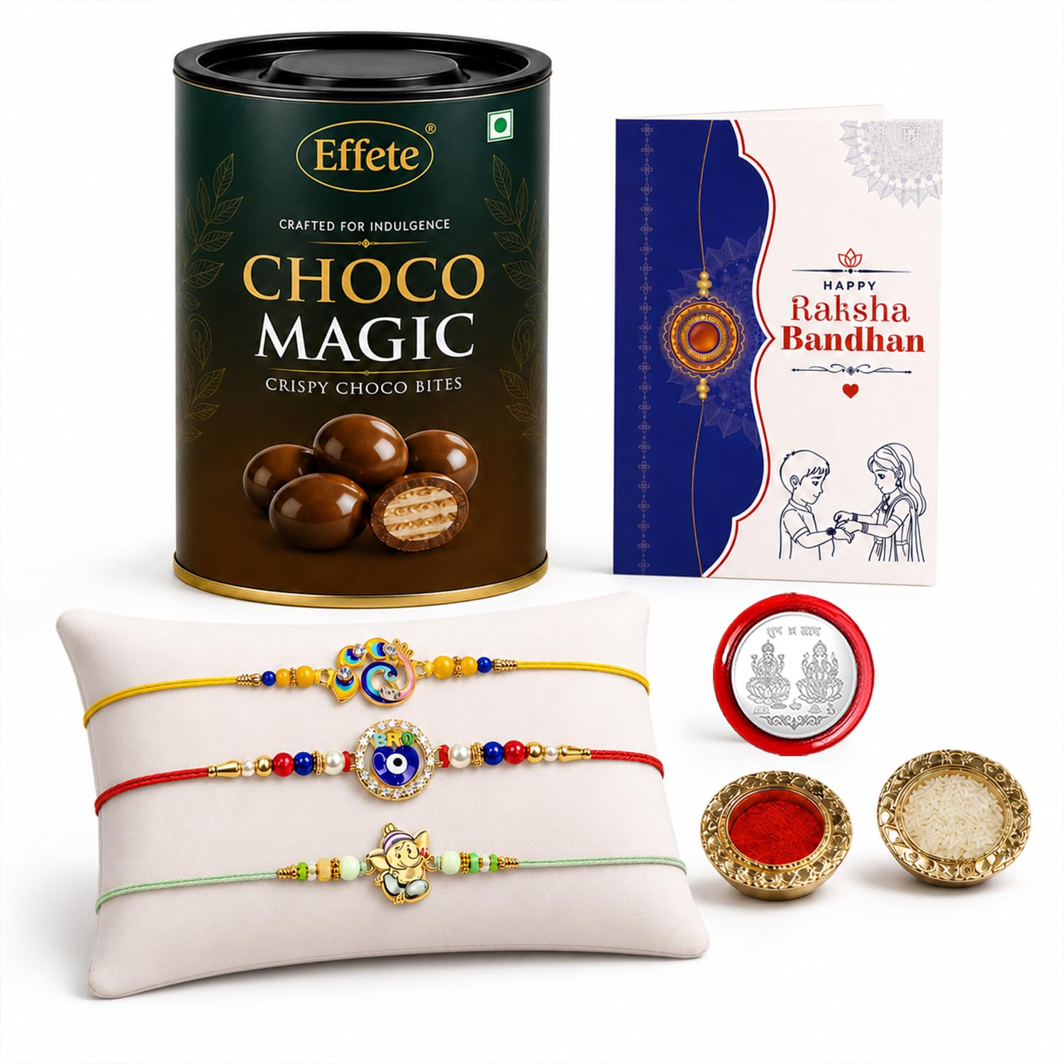 Bird Rakhi for Brother with Chocolate Magic 96gm, Roli Tikka & Card, Pack of 7