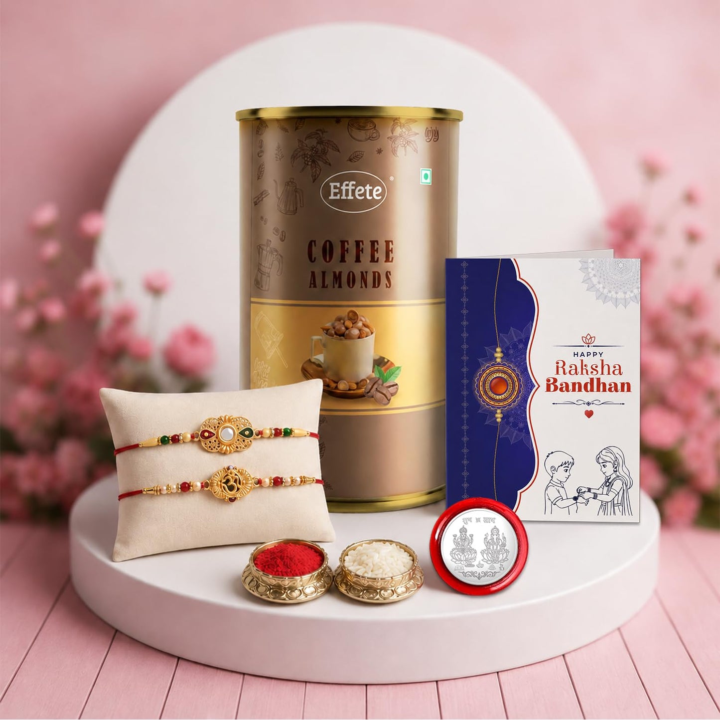 OM Rakhi for Brother with Coffee Almond 96gm, Roli Tikka & Card | Pack of 6