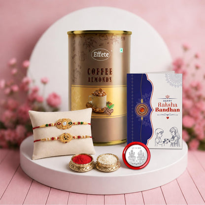 OM Rakhi for Brother with Coffee Almond 96gm, Roli Tikka & Card | Pack of 6