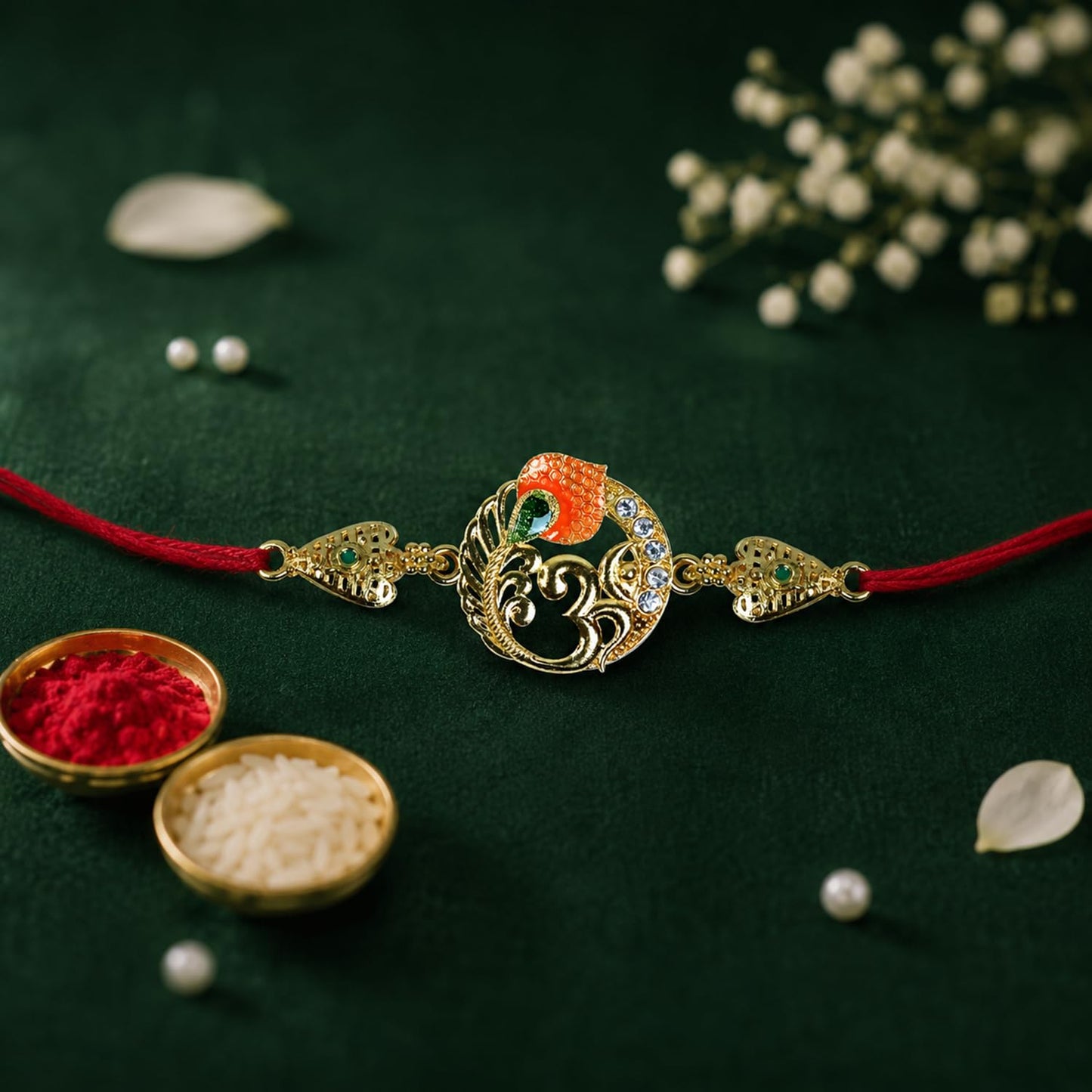 Peacock motif Rakhi for Brother with Chocolate Magic 96gm, Coin & Card, Pack of 6