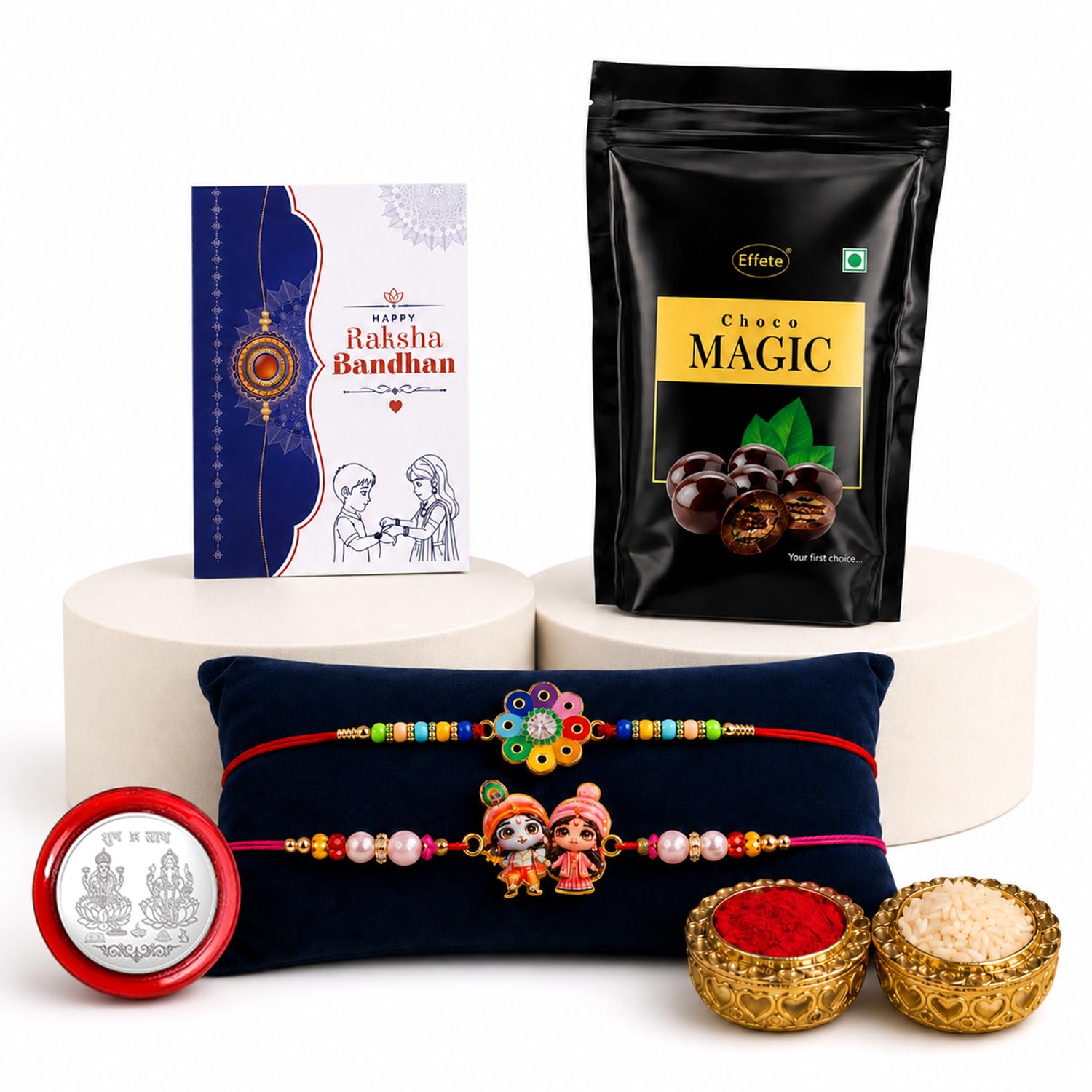 Flower Rakhi Combo - Raksha Bandhan Gift with Choco Magic Standy Pouch, Pack of 6