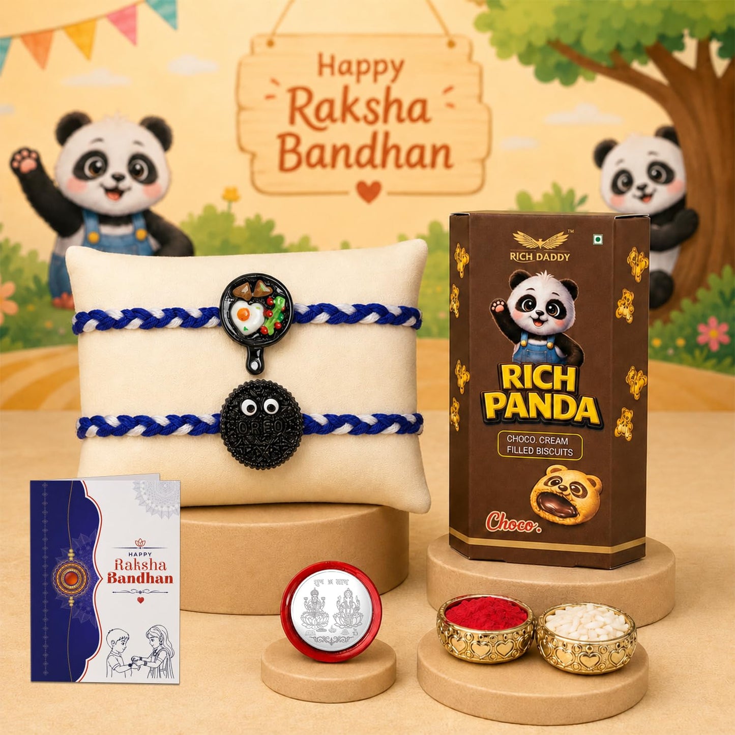 Frying Pan Rakhi for Brother with Biscuit 60gm - Raksha Bandhan Gift, Pack of 6