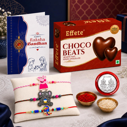 Peppa Pig Rakhi for Brother with Choco Beats 32gm, Roli Tikka & Card, Pack of 7