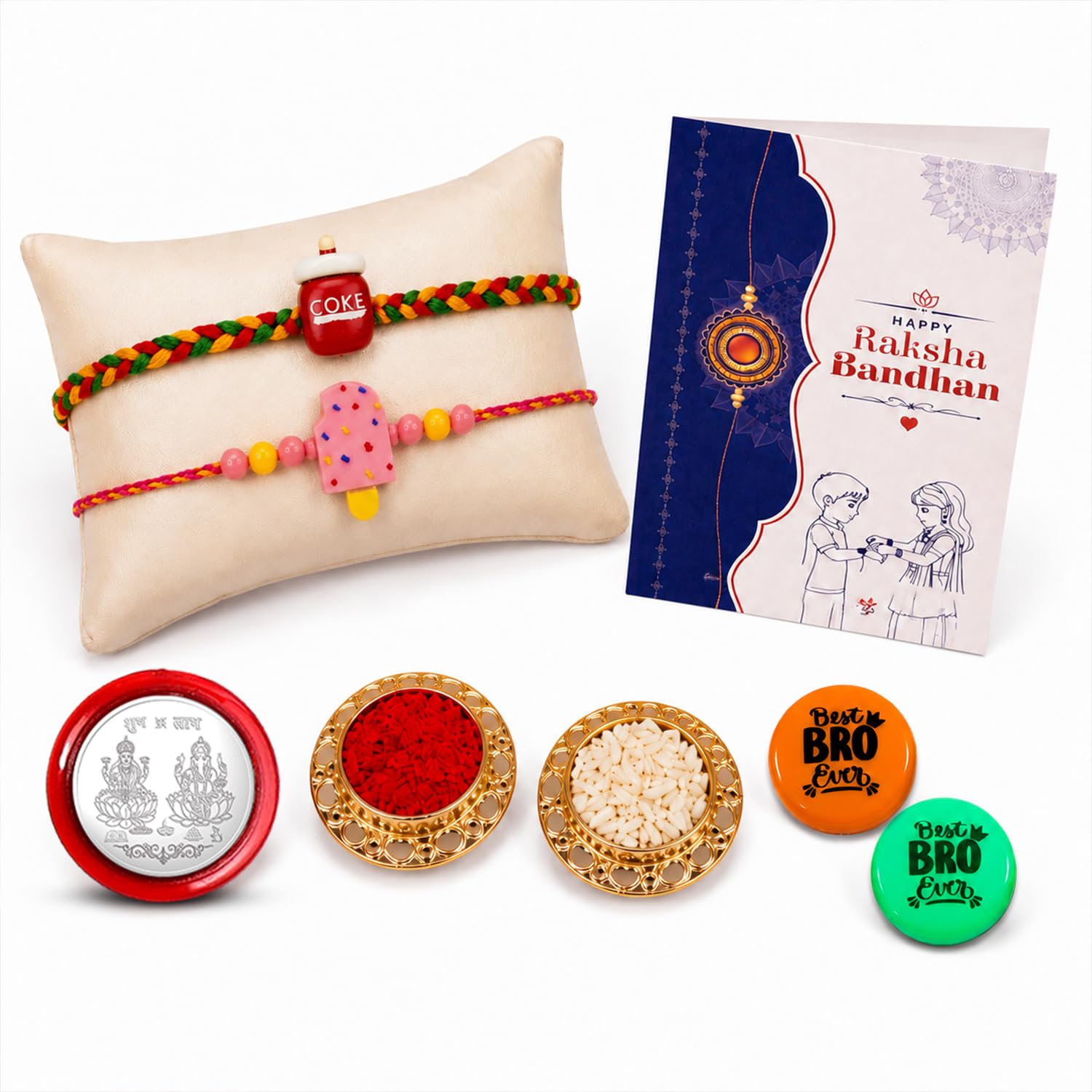 Multicolor Rakhi Coke, Ice Cream & Multicolour Decorative Magnets | Pack of 7