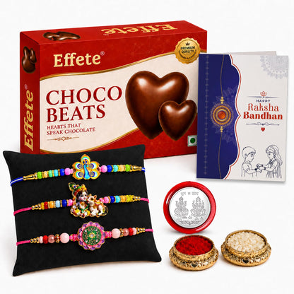 Peacock, Krishna Rakhi Combo - Raksha Bandhan Gift with Choco Beats 32gm, Pack of 7