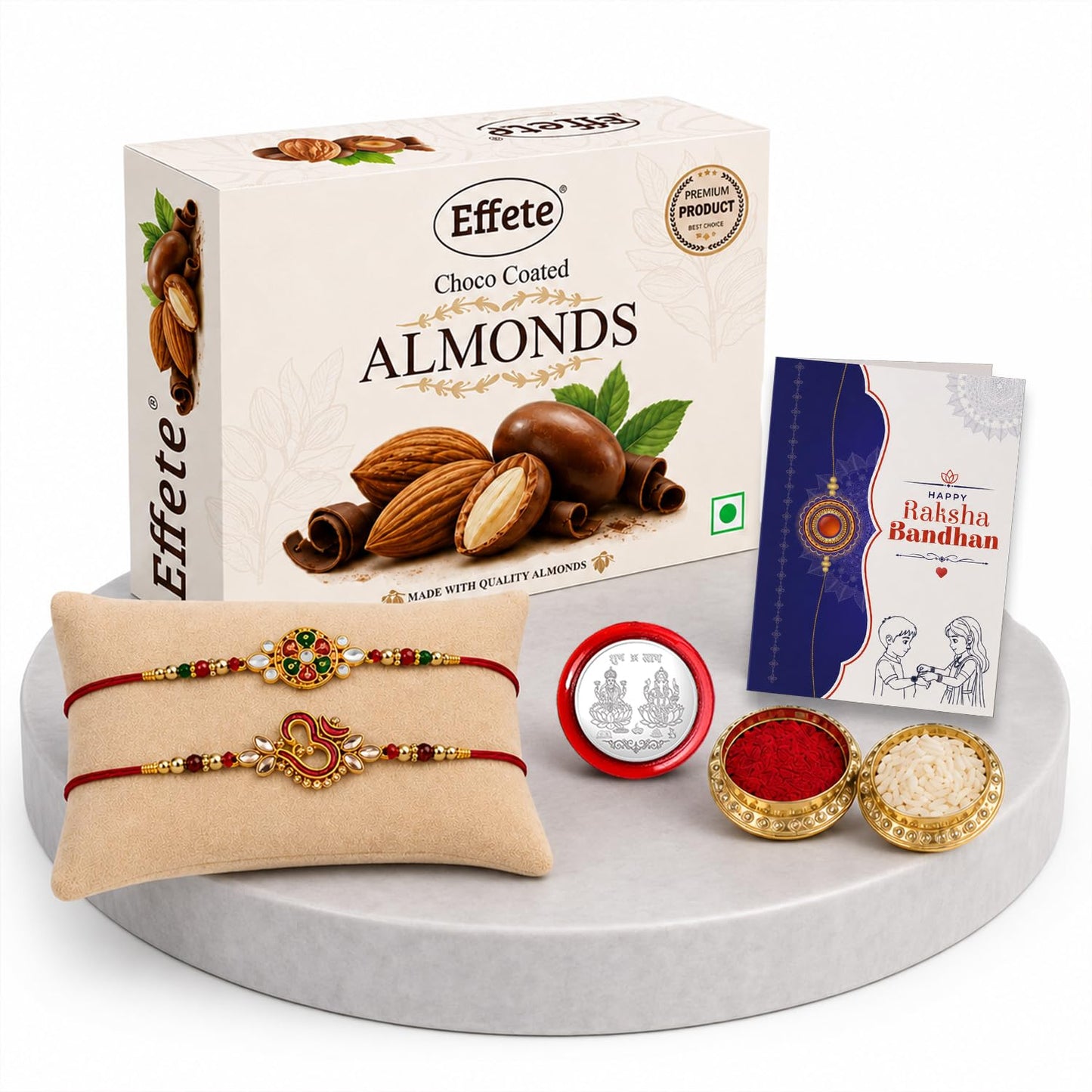 Rakhi for Brother with Chocolate Almonds 32gm - Rakshabandhan Gift Set, Pack of 6