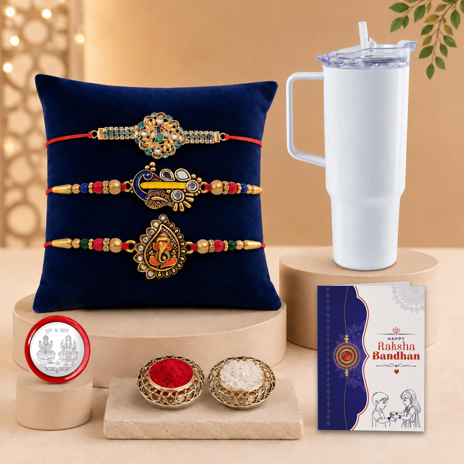 Designer Elegant Multicolor Bird, Peacock & Ganesha Rakhi Combo | Pack of 7