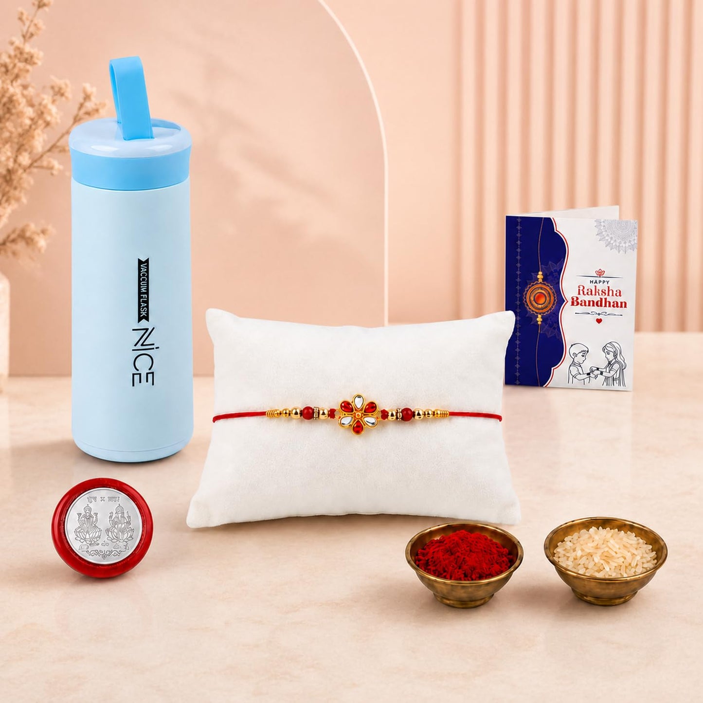 Flower Rakhi Combo - Raksha Bandhan Gift with Kids Water Bottle 400ml, Pack of 5