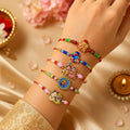 Stylish Beautiful Rakhi for Brother with Roli Tikka, Pooja Coin & Card, Pack of 8