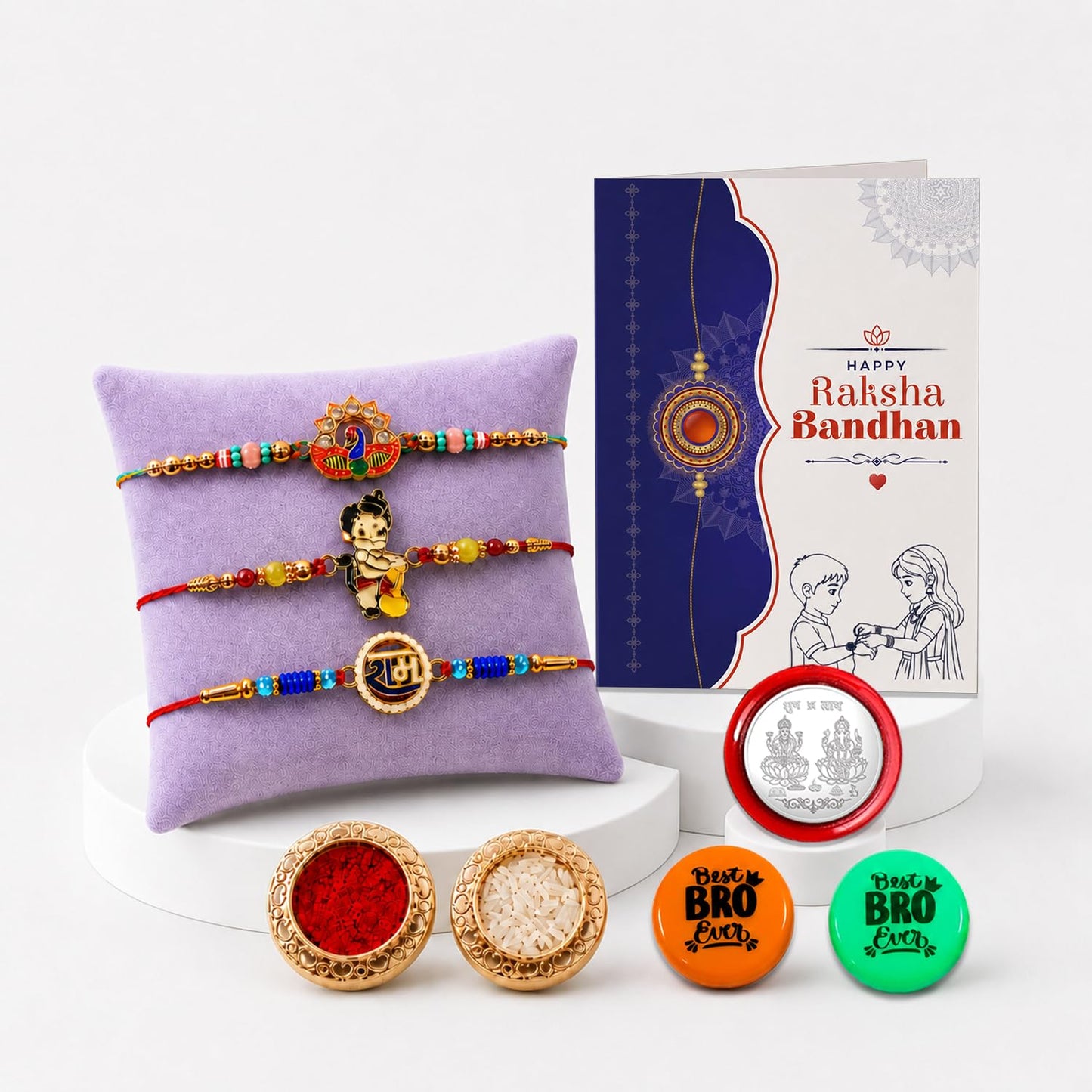 Peacock,Kid Motif,Om Multicolor Rakhi & Multicolour Decorative | Pack of 8