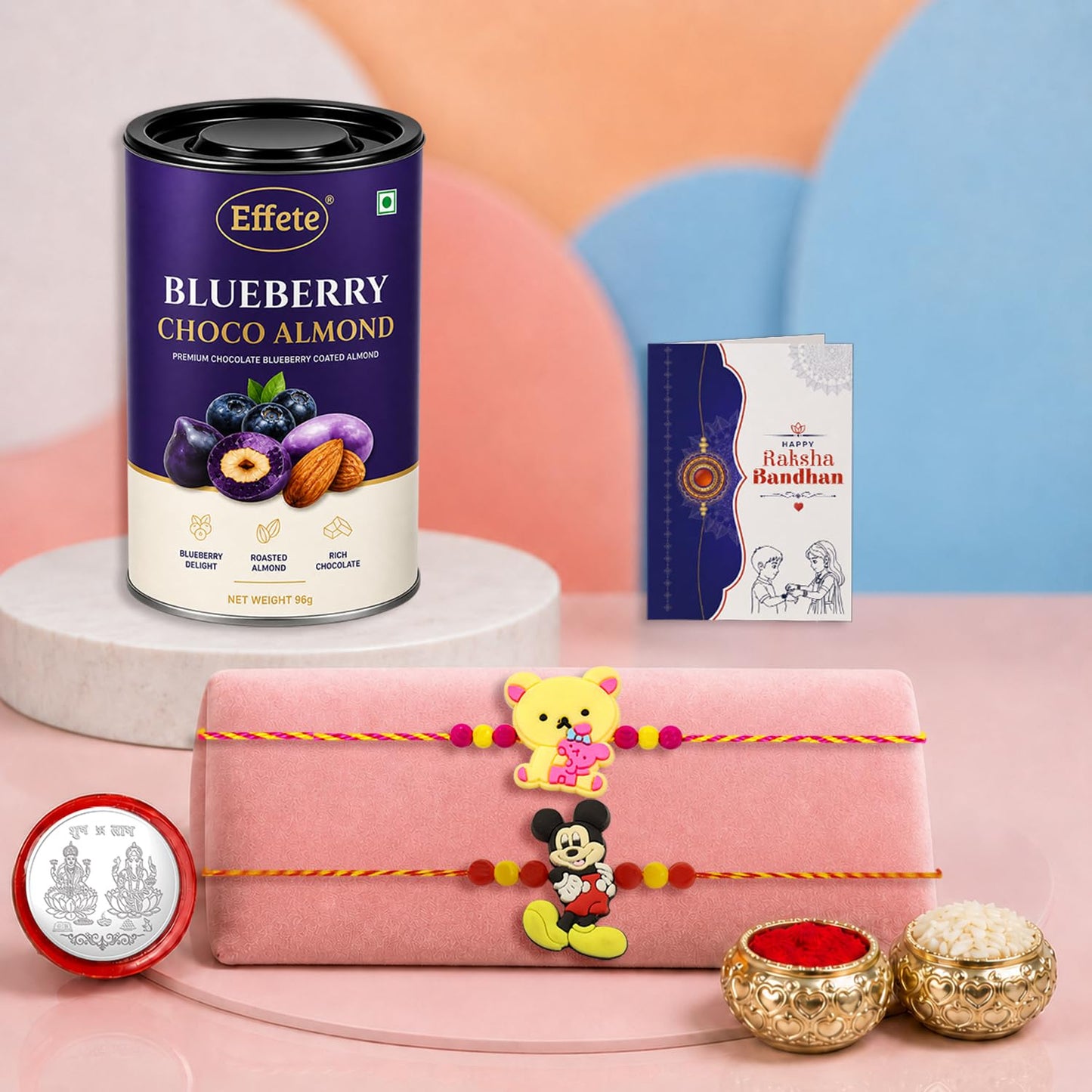 Bear Rakhi for Brother with Blueberry Almond 96gm, Roli Tikka & Card, Pack of 6