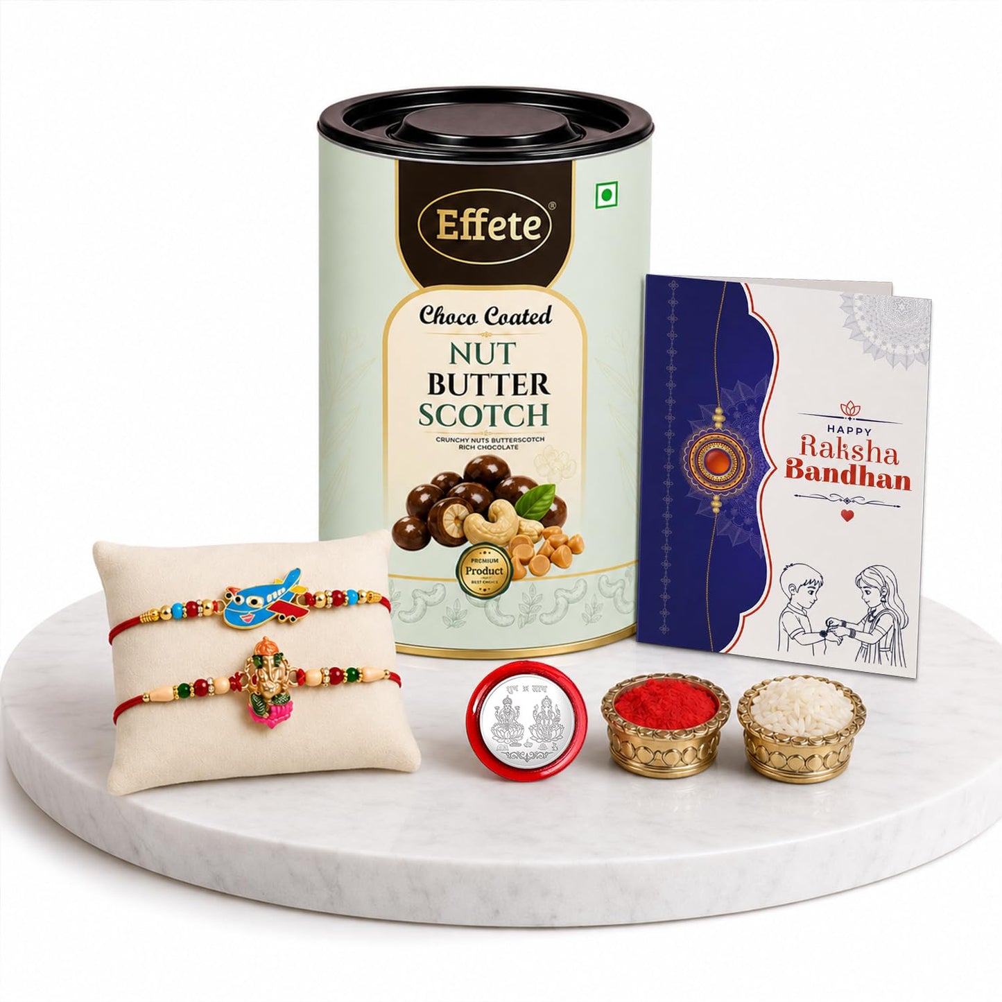 Kids Rakhi for Brother with Butter Scotch 96gm, Roli Tikka & Card | Pack of 6