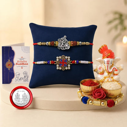 Designer Elegant Multicolor Ganesha & Swastik Rakhi Combo for Brother | Pack of 6