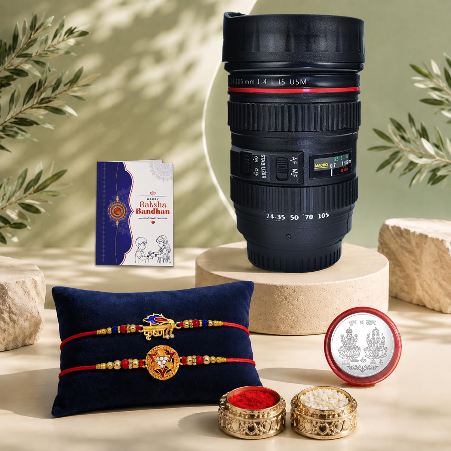 Round Rakhi for Brother with Coffee Mug - Raksha Bandhan Gift Set, Pack of 6