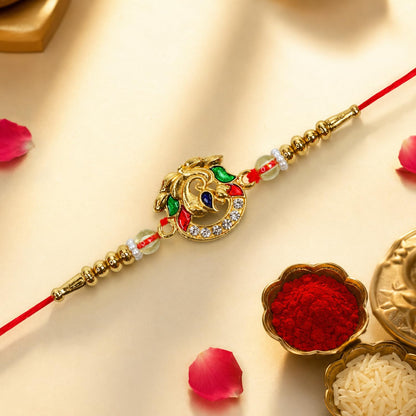 Golden Color, Bird Multicolor Rakhi for Brother & Bhaiya with Peacock | Pack of 7