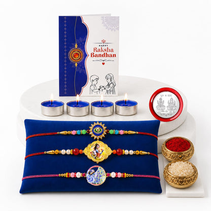 Evil Eye Rakhi for Brother with Candles 4pcs, Roli Tikka & Card, Pack of 7