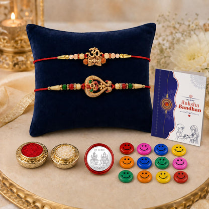 Designer Elegant Multicolor OM Damru & Birds Rakhi Combo for Bhaiya | Pack of 6