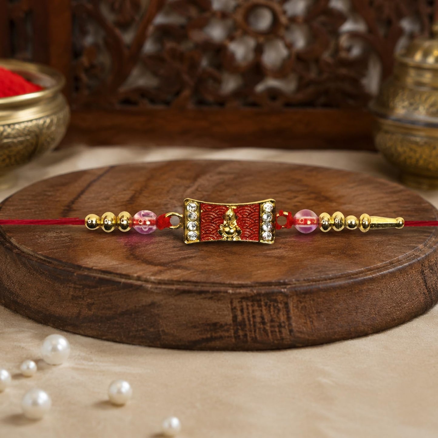 Ganesha Multicolor Rakhi for Brother with Customise Stainless Steel | Pack of 5