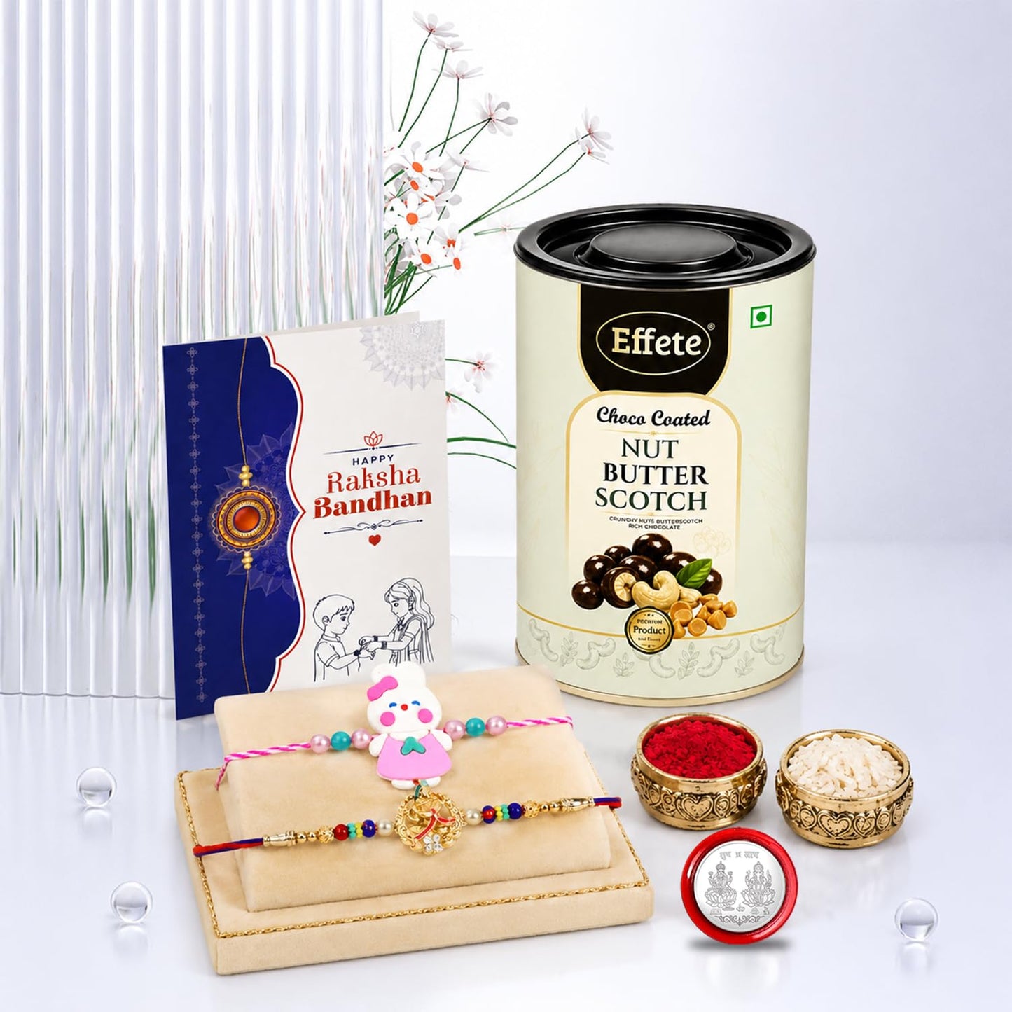 Bunny Rakhi for Brother with Butter Scotch 96gm, Roli Tikka & Card, Pack of 6