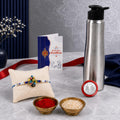 Raksha Bandhan Gift Combo – OM Floral Rakhi & SS Bottle 1000ml
