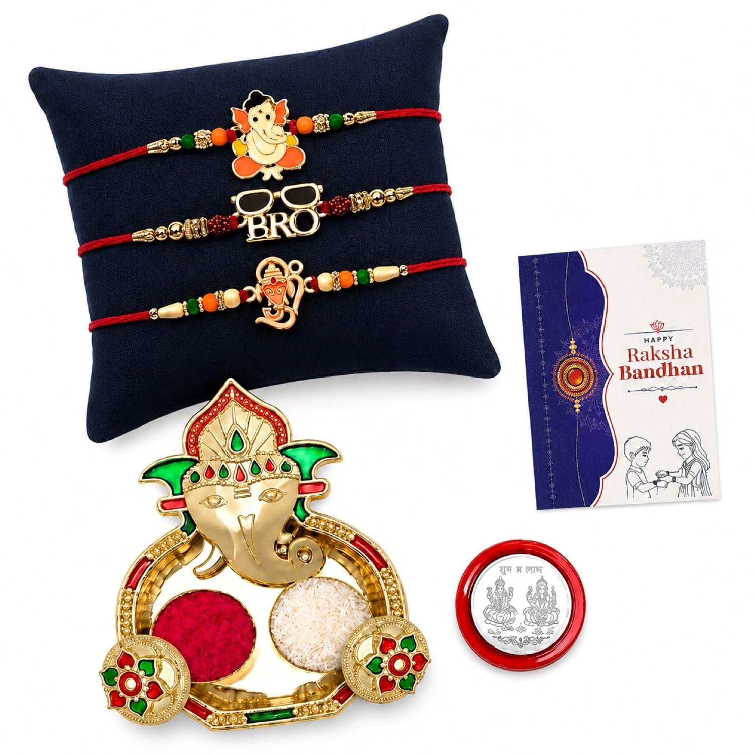 Rakhi for Brother with Ganesh Pooja Thali - Rakshabandhan Gift Set, Pack of 7