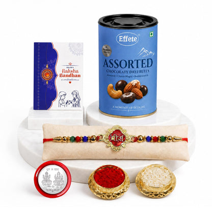 Veera Rakhi for Brother with Choco Dryfruits 96gm, Roli Tikka & Card, Pack of 5