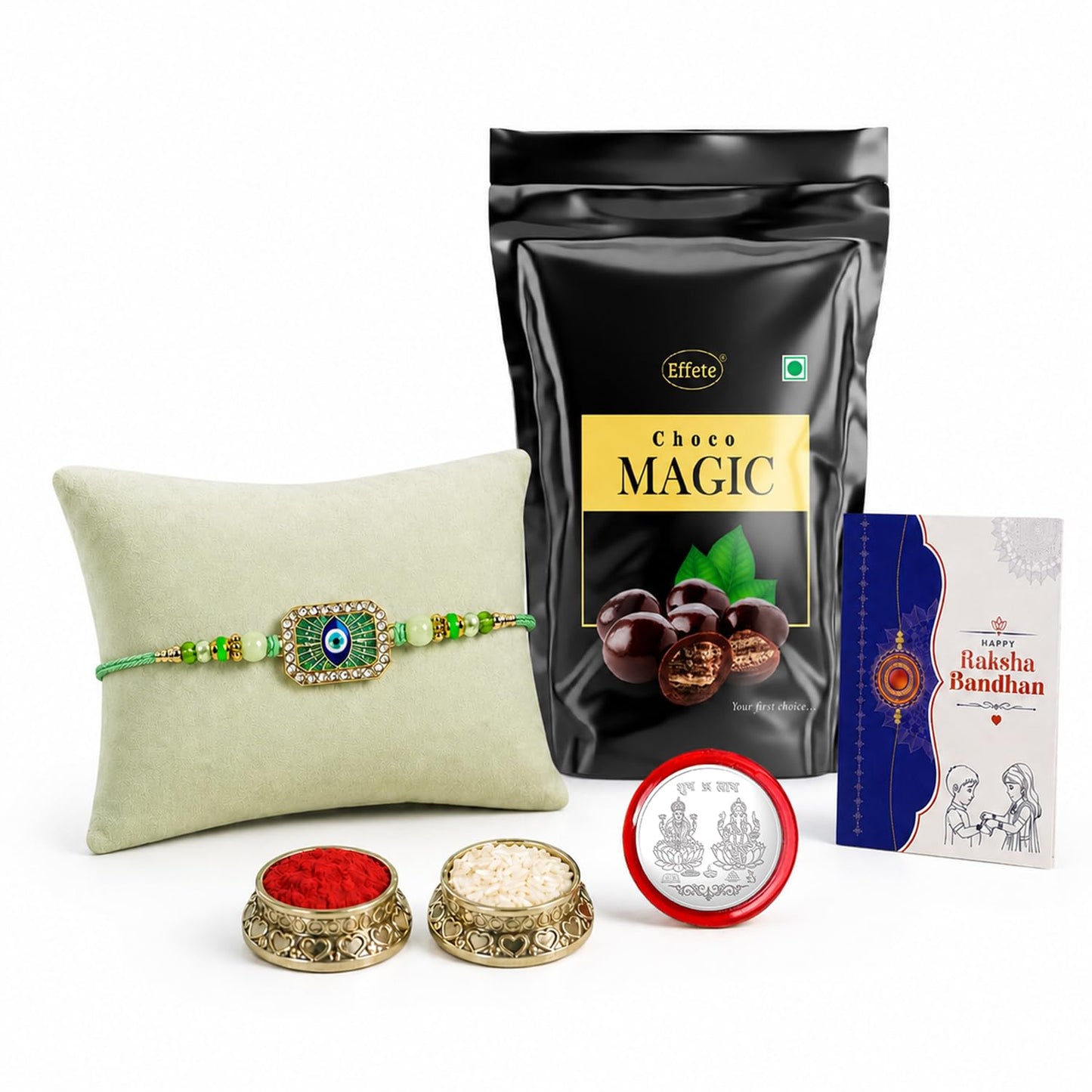 Evil Eye Rakhi Combo - Raksha Bandhan Gift with Choco Magic Standy Pouch, Pack of 5
