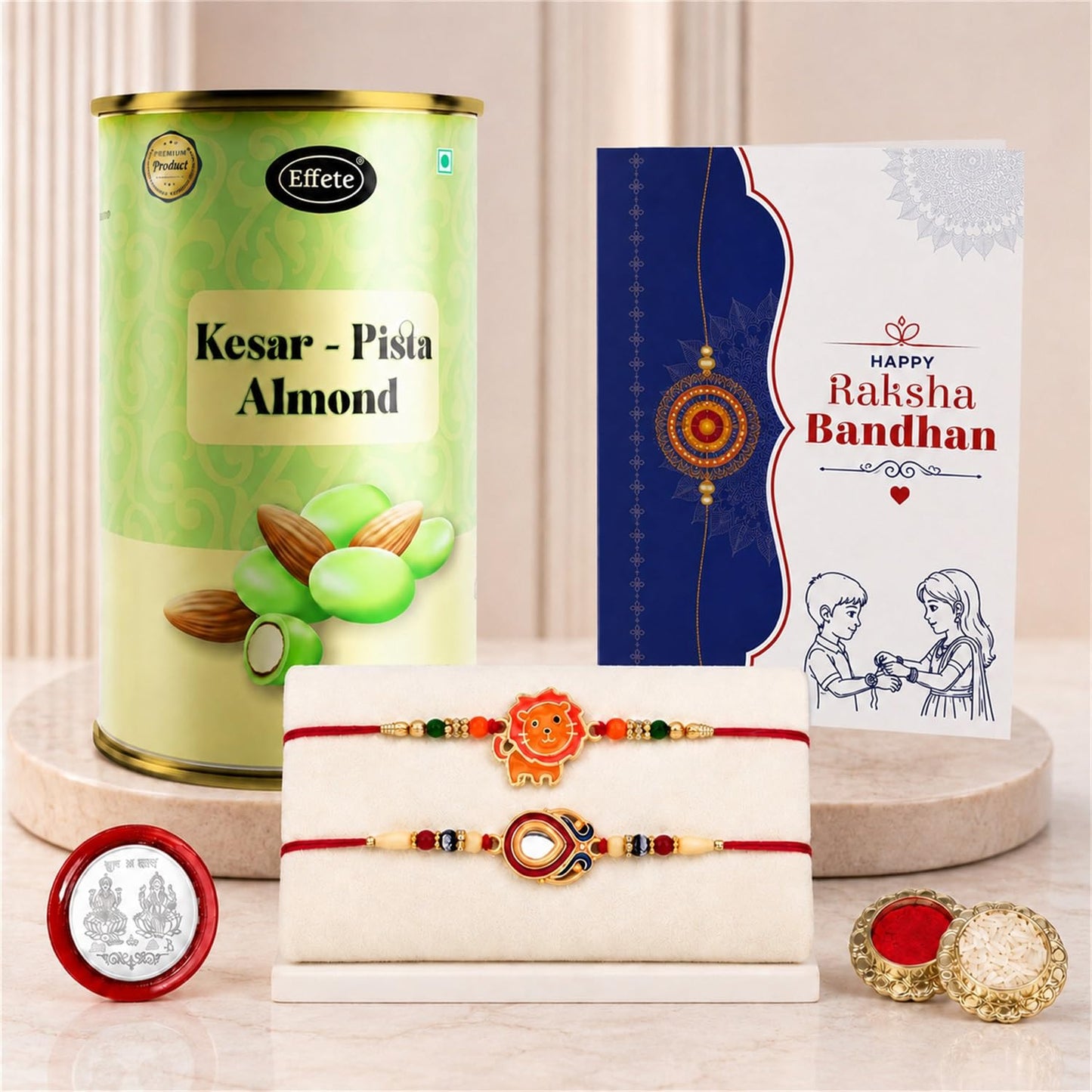 Kids Rakhi for Brother with Kesar-Pista Almond 96gm, Roli Tikka & Card, Pack of 6