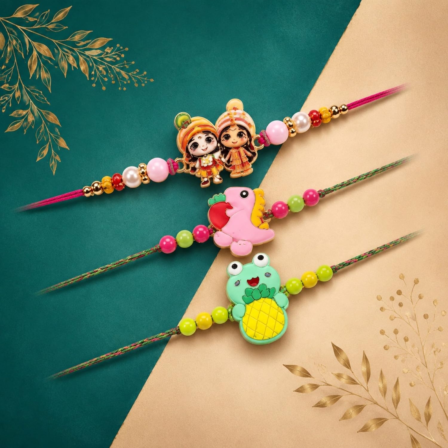 Krishna Radha Rakhi for Brother with Choco Almonds 96gm, Coin & Card, Pack of 7