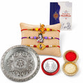 Rakhi for Brother with Silver Pooja Thali - Raksha Bandhan Gift Set, Pack of 7