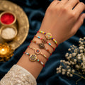 Handcrafted Vibrant Rakhi for Brother with Roli Tikka & Greeting Card, Pack of 8