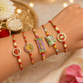 Stylish Charming Rakhi for Brother with Roli Tikka, Pooja Coin & Card, Pack of 8